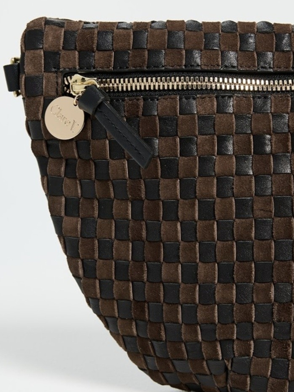 NWOT Clare V. Brown & Black Woven Leather Checkered Grande Fanny Crossbody Bag